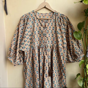 Robe longue bohème en coton à fleurs, imprimée à la main, col rond, manches longues, pour femmes - Product Image 1