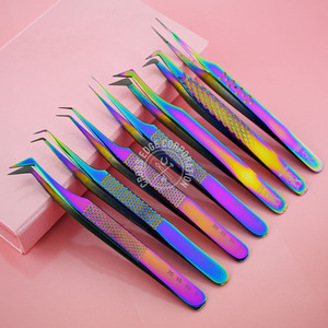 Pinces à cils personnalisées à pointe en fibre 45° et 90° pour extensions de cils volume, outils d'extension de cils avec grip diamant antidérapant - Product Image 1
