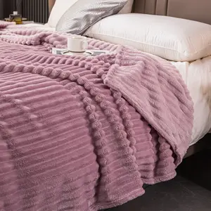 New Arrival Hot Wholesale Single Layer Vertical Stripe Plain Dyed Flannel Throw Cover Blanket