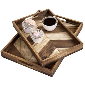 Set Of Two Wooden Serving Tray For Dinnerware Salad and Fruit Serving Tray in <b>Sticker</b> Printed Decorating Catering Serving Usage - Product Image 2