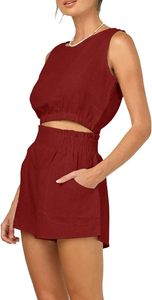 Ensemble de yoga 2 pièces pour femmes d'été Spandex/Polyester Uni Écologique Séchage rapide Respirant Coupe ample Col rond Sans manches Crop - Product Image 5