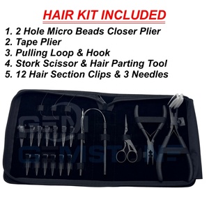 Kit d'outils professionnels en acier inoxydable pour l'installation d'extensions de cheveux avec pinces, boucles de traction, aiguilles et étui - Product Image 2