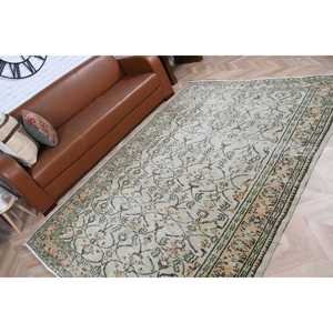 Tapis turc vintage 5,8x8,2 pieds, grand tapis, tapis à carreaux verts - Product Image 5