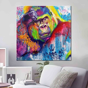 Impresión en lienzo de arte de chimpancé y mono - Obra de arte abstracta moderna de gorila, estirada sobre lienzo para galería - Product Image 1