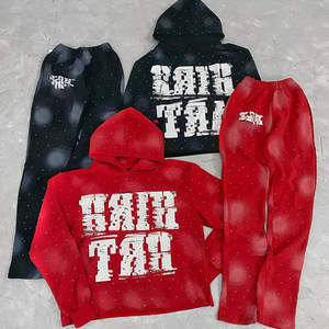 Oversized <b>Acid</b> <b>Washed</b> Boxy Streetwear French Terry Sun Faded Hoodie for Men 100% Cotton Custom Manufacturer Rhinestone Cropped - Product Image 4