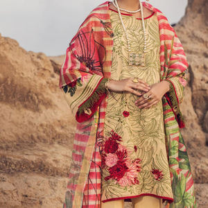 Khaddar d'hiver pakistanais ethnique de dernière conception de luxe, robes Shalwar Kameez brodées en lin 3 pièces sans couture - Product Image 3