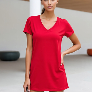 T-shirt oversize OEM pour femmes, épaules tombantes, col en V, vêtements de fitness décontractés à manches courtes pour l'été - Product Image 3