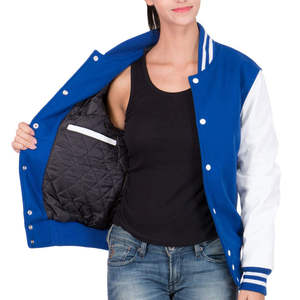 Tùy Chỉnh Thư vá Sọc Cắt Cao Đẳng Bóng Chày Varsity Áo Khoác Bông Letterman Phụ Nữ Của Áo Khoác - Product Image 2