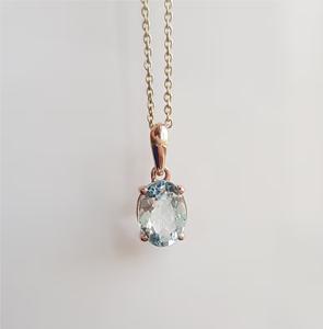 Colgante de Lujo Certificado, Estilo Francés, Plata de Ley Natural con Baño de Rodio, Aguamarina Ovalada con Engaste de Puntas, Hecho a Mano Vintage - Product Image 1