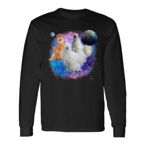 T-shirt à manches longues sur le thème de la galaxie, design promotionnel poulets dans l'espace - Product Image 1