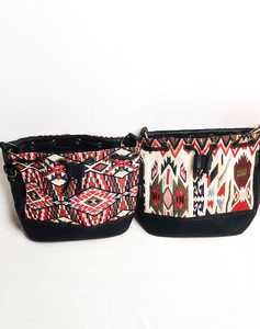 Boho Chic Ethnic Ikat Print <b>Canvas</b> and Faux Leather Crossbody <b>Bag</b> with Drawstring Eyelet Detail and Zipper Closure <b>bag</b> - Product Image 3
