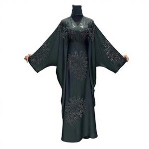 Abaya longue classique vintage faite à la main par des créateurs de mode Meera, ornée de perles, tenue modeste pour femme, en Nida premium anti-boulochage, vente en gros - Product Image 1