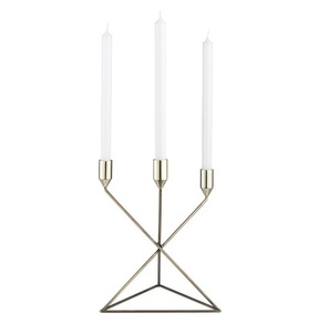 Bougeoir style bambou doré avec tige sculptée, base ronde et pieds boule en métal poli - Product Image 5