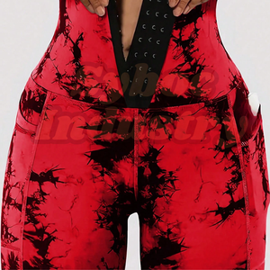 Mallas de yoga rojas para mujer, mallas de yoga para entrenamiento de glúteos con estilo Tie & Dye para Atlético - Product Image 3