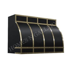 Gran Campana Extractora de Acero Inoxidable Negra Personalizada para Restaurante, Montada en la Pared con Correas de Latón y Cubierta Remachada - Product Image 1