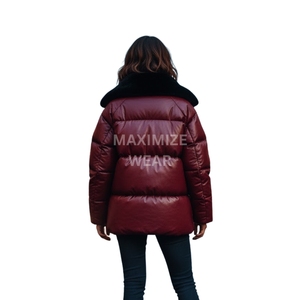 แจ็กเก็ตหนังแบบพองสำหรับผู้หญิงสำหรับฤดูหนาวแจ็กเก็ตขนเป็ดหนังออกแบบโลโก้ได้ตามต้องการ - Product Image 4