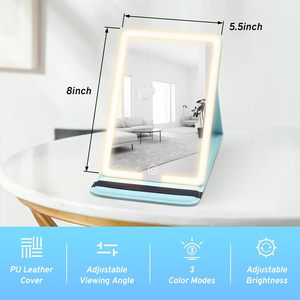 Gương trang điểm du lịch bằng da PU có đèn LED, có thể điều chỉnh độ sáng - Product Image 6