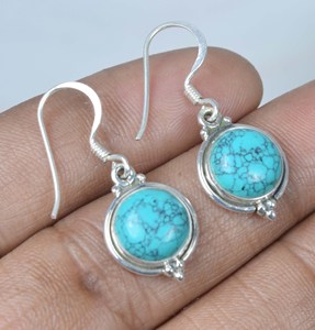 High Quality 925 Sterling <b>Silver</b> Round Shape Turquoise Blue Gemstone <b>Silver</b> <b>Drop</b> <b>Earring</b> <b>Silver</b> <b>Earring</b> Blue Gemstone <b>Earring</b> - Product Image 3