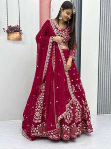 Lehenga Choli Dupatta Tradicional India y Pakistaní para Mujer, Bordado, Largo hasta el Suelo, Blusa para Bodas y Fiestas, con Red de Mariposas - Product Image 2