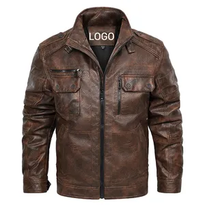 CARANFIER Customize OEM Mens Genuine Leather Jacket Men's Washed Motorcycle Coat Male Autumn PU Clothing Manufacture Plus Size