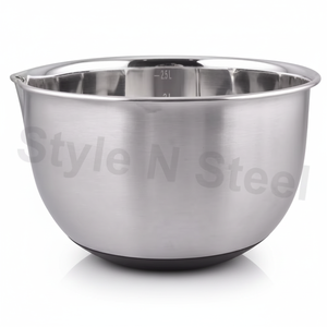 Bol de mesure et de service avec un design classique gravé, en acier inoxydable poli, écologique, pour la salade de fruits et la préparation des aliments - Product Image 1