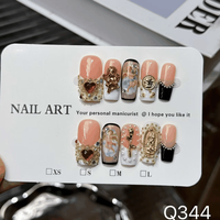 Ongles artificiels faits à la main à pression, forme amande, décorés de perles et strass, pré-conçus pour usage en salon