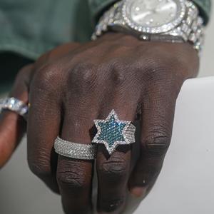 Bague de mariage SHREYA DIAM en moissanite, 5 rangs pavés, sertie de griffes, plaquée rhodium, en argent, couleur D, VVS1, style Hip Hop - Product Image 3