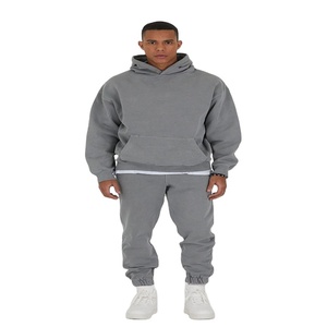 Ensemble de sport décontracté pour homme, streetwear d'hiver, sweat à capuche 100% coton molletonné épais 450 GSM, personnalisable, couleur unie - Product Image 1