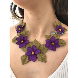 Igne Oyası Çiçek Bahçesi Kolye Lila Collar con colgante fino para mujer - Product Image 1