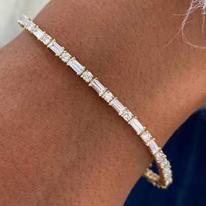 Ensemble de pavés Baguette et coupe ronde Bracelet de tennis en diamant cultivé en laboratoire 14K or charme fête pour bijoux de mariée cadeau de fiançailles - Product Image 1