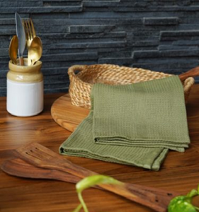 Serviette de cuisine en coton, solide, vert olive, à texture gaufrée, disponible à prix de gros. - Product Image 1