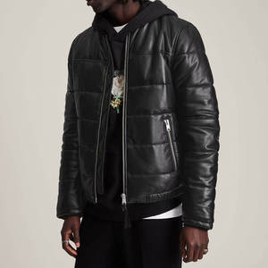 Veste matelassée à capuche en cuir PU noir pour homme, style motard, coupe-vent, manteau d'hiver avec fermeture éclair, coupe classique - Product Image 6