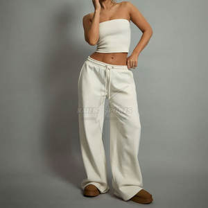 Ensemble streetwear pour femmes, sweat-shirt court d'hiver avec pantalon ample, 100% coton, épaules tombantes, ensemble 2 pièces - Product Image 3