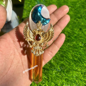 Handcrafted Natural Yellow Fluorite Magic <b>Wand</b> Tower Selenite Palm Titanium Moon Carved Angel Animal <b>Love</b> Feng Shui Home - Product Image 1