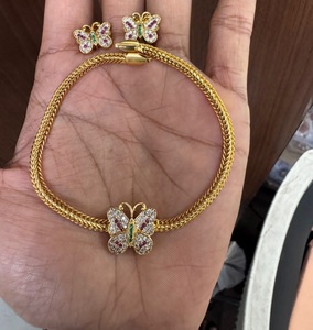 Stylish Modern Wear Butterfly Design AD Stones Design <b>Gold</b> Plated Necklace <b>Set</b> With <b>Earrings</b> For Wedding Party Wear For Women - Product Image 3