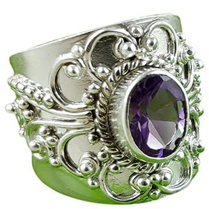 Navya Craft Handmade 925 Sterling <b>Silver</b> Women's <b>Ring</b> with Amethyst & Pear Cut Diamond Bezel <b>Set</b> Sizes 4 to 14 US Everyday Wear - Product Image 1