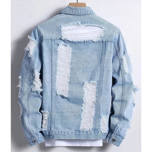À la mode hiver à manches longues bouton Denim déchiré vêtements d'extérieur vestes hommes classique Unique Style détresse 100% coton jean veste - Product Image 3
