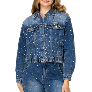Nouveautés, vente chaude, vestes en jean pour femmes ODM, style décontracté sexy, denim déchiré avec diamants, style vintage d'automne, boutons - Product Image 2