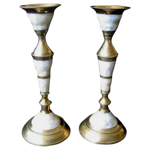 Chamberstick Laiton et Mère de Perle Bougeoirs Décor À La Maison Décor De Table Centres De Table De Mariage Décor au Meilleur Prix - Product Image 2