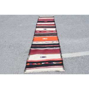 Alfombra turca vintage clásica de 28x132 pies, área grande, patrón rectangular clásico, diseño tradicional negro naranja, diseño de retazos, látex de lana - Product Image 1