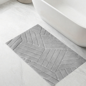 Tapis de bain/douche Naila gris clair 70x120cm, beige, en jacquard tissé teint en fil, motif abstrait - Production sur mesure - Fabriqué en Turquie - Product Image 1