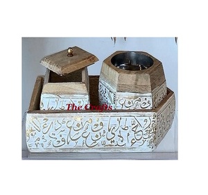 Set Of Two Round Shape Mubkhar <b>Oud</b> Burner In Wooden And Metal <b>Bakhoor</b> Incense Burner Mabkhara For Home Use - Product Image 5