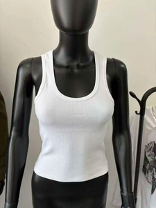 Custom Womens <b>White</b> Ribbed <b>Tank</b> <b>Top</b> High Elasticity Breathable Sleeveless Scoop Neck Fitted Summer Base Layer Camisole - Product Image 5