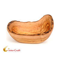 Bol à fruits ovale en bois d'olivier sculpté rustique méditerranéen 25 cm, couleur naturelle, plat de service en bois massif pour la cuisine, salades, écologique