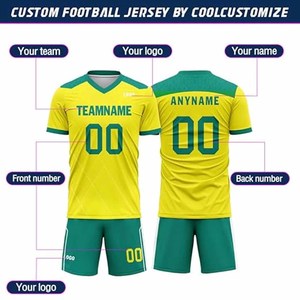 Uniformes de Fútbol Sublimados con Logotipo Personalizado, Conjunto de Camiseta de Fútbol Amarilla y Verde, Manga Corta, Transpirable, de Secado Rápido, para Hombre - Product Image 2