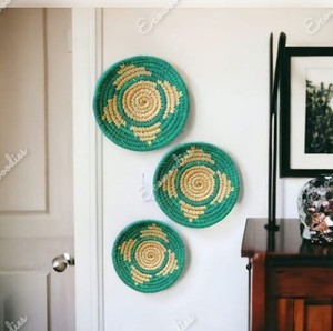 Travail mural bohème Art gazon naturel osier décoration murale panier artisanal panier décoratif ensemble de trois pour la décoration murale de la maison - Product Image 1