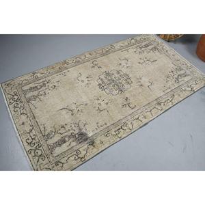 Vintage 3.5x6.5 ft Rug, Accent Turkish Rug, <b>Brown</b> Patchwork <b>Wool</b> Rug - Product Image 2