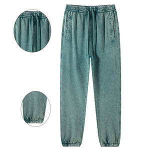 Men's New Style Acid Washed 100% Cotton Sweatpants <b>Elastic</b> <b>Waistband</b> Closure Flat Front with Elasticated Drawstring - Product Image 4