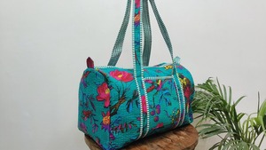 กระเป๋าผ้าคอตตอนลายพิมพ์ทำด้วยมือ, กระเป๋าทรงดัฟเฟิลกระเป๋าผ้าคอตตอนพิมพ์ลายดอกไม้ทัวร์ลายดอกไม้กระเป๋าเดินทางสุดหรูทนทาน | กระเป๋ายิมโยคะสะพายไหล่ - Product Image 2