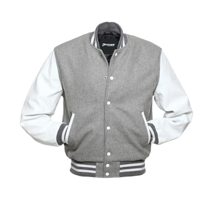 Veste universitaire pour homme de qualité supérieure, sur mesure, en tissu de laine, manches en cuir, logo brodé, veste de baseball universitaire, vente en gros - Product Image 2